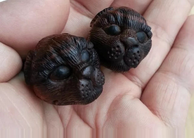Pair Organic Carved Panther Big Display Face Sono Wood Ear Plugs Tunnels Gauges