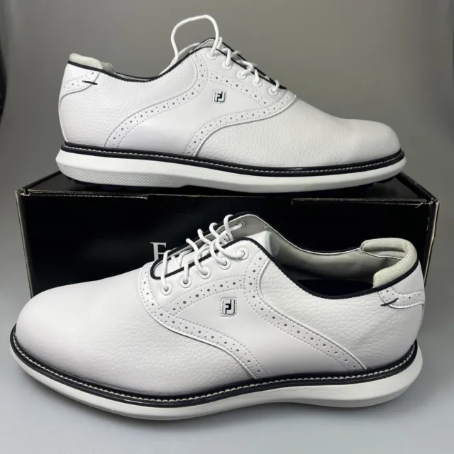 FootJoy Traditions White Waterproof Spikeless Golf Shoes. UK Size 11