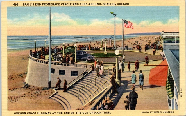 c1940s Postcard Seaside Oregon Coast Trail's End Promenade Circle Turn-Around