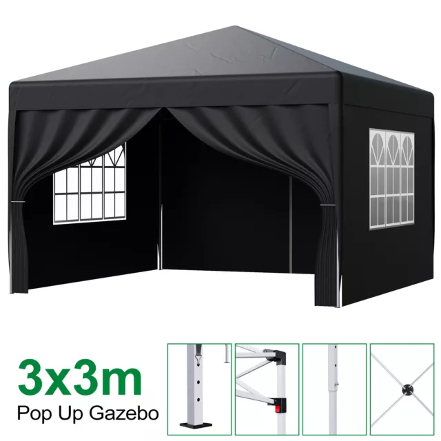 Pop up Gazebo with 4 Sides Heavy Duty Commercial Grade Market Stall Outdoor 3x3m