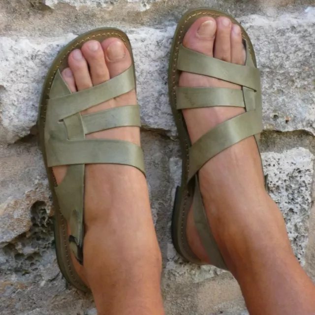 Chaussures Hommes Sandales Semelle en Cuir Artisanat Made IN Italy Spartac Camo