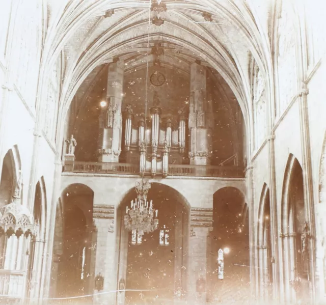 FRANCE Intérieur d’une église c1930 Photo Stereo Vintage Plaque V35L27n15