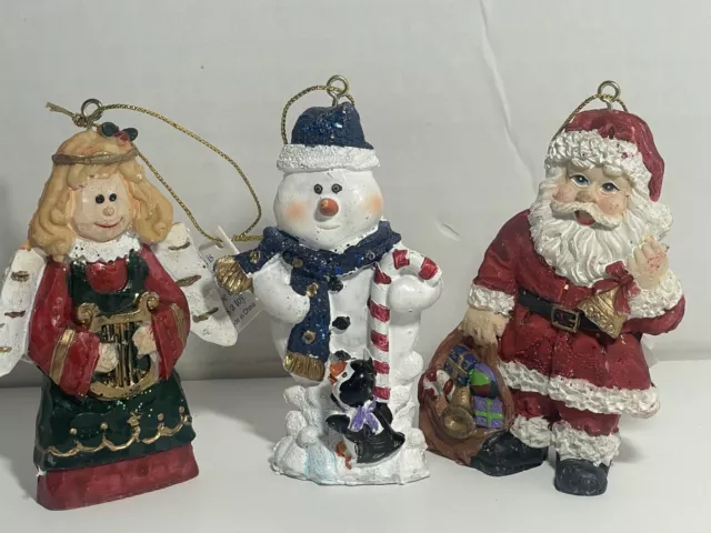 3 2002 Marathon Oil Co. Christmas Ornaments Santa Angel Snowman