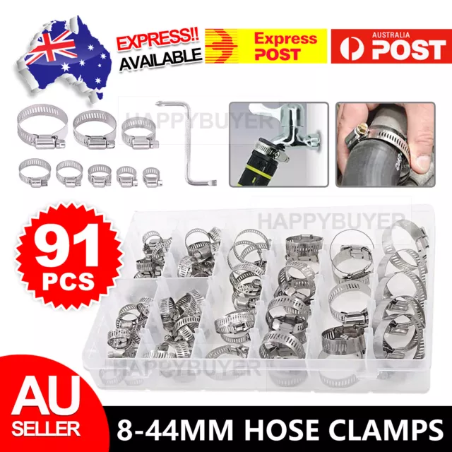 Adjustable 91X Stainless Steel Hose Clamps Clips Range Worm Gear Pipe Clamp Kit