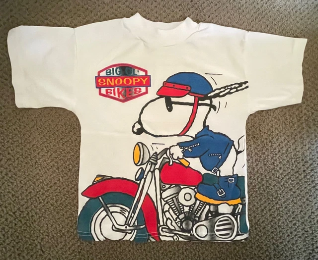 Vintage 90s SNOOPY rides a HARLEY biker motorcycle Heavyweight TShirt Boys SZ 6