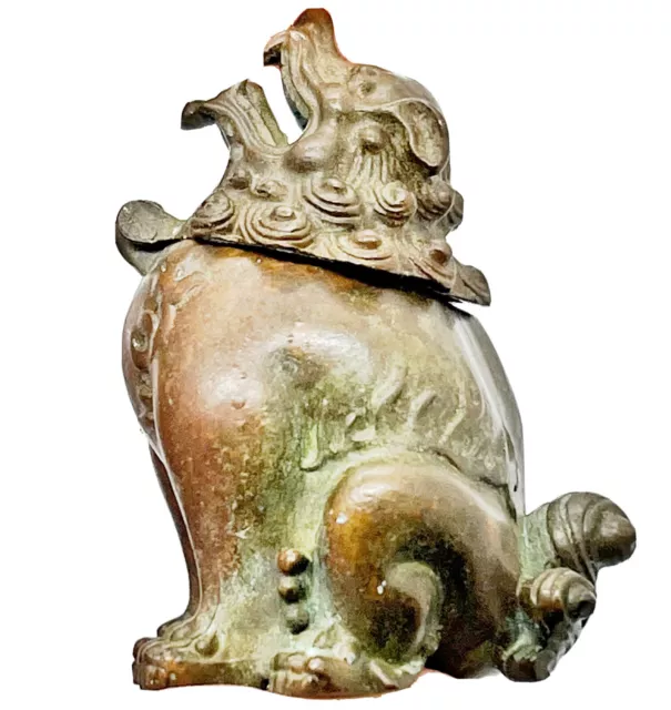 Quemador de incienso de diseño chino Foo Dog con tapa adjunta - obra de arte asiática antigua