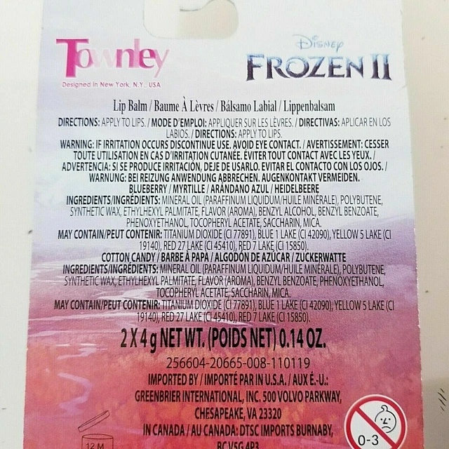 2 pack DISNEY FROZEN II Minnie Mouse Blueberry Cotton Candy Flavored Lip Balm 9