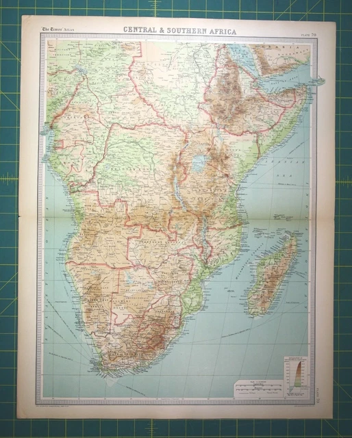 South Central Africa Plate 70 - Vintage 1922 Times World Atlas Antique Folio Map