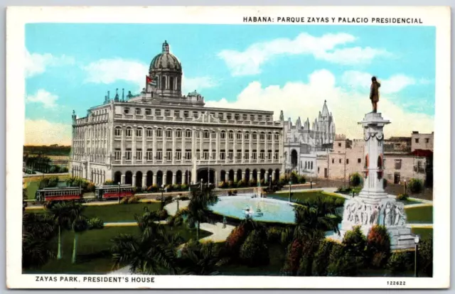 HAVANA HABANA CUBA Postcard PARQUE ZAYAS PARK PRESIDENT'S HOUSE PALACIO