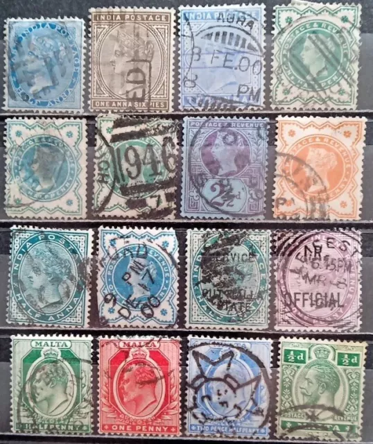 Alte Briefmarken Sammlung Großbritannien und Kolonien, gestempelt, 16 Marken ,