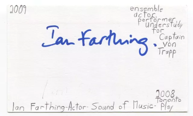 Ian Farthing Signed 3x5 Index Card Autographed Actor The Watchmen Flash