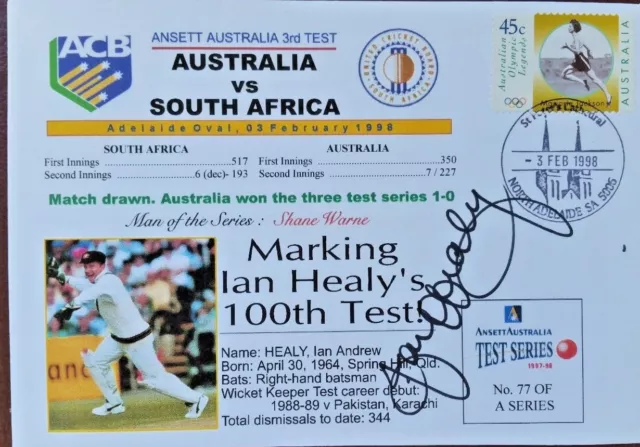 CRICKET  IAN HEALY SIGNED 100th TEST COVER VS SOUTH AFRICA