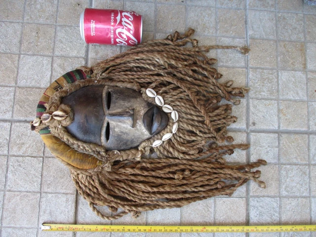 Vintage Tribal African Nicety Old Hand Carved Mask Hardness Wood Drawstring Hair 4
