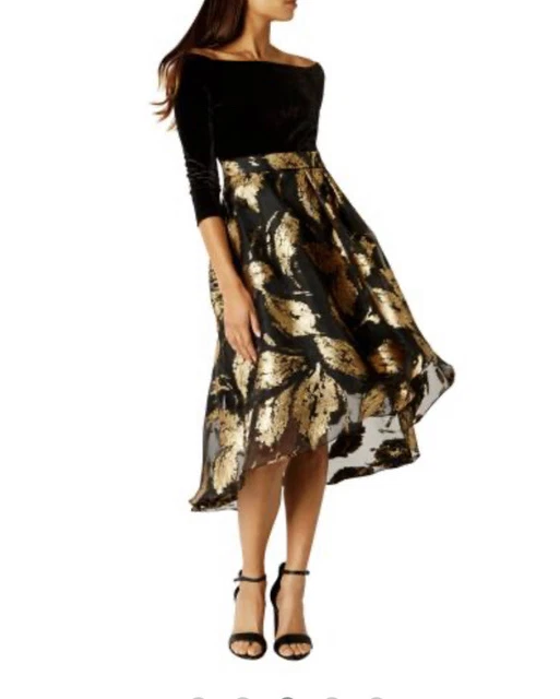 COAST ROCCABELLA BLACK Gold Jacquard Fit Flare Midi Occasion