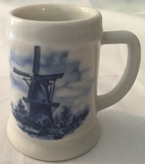 Ter Steege BV Delft-Blauw Hand-Painted White Mini Ceramic Beer Mug with Windmill