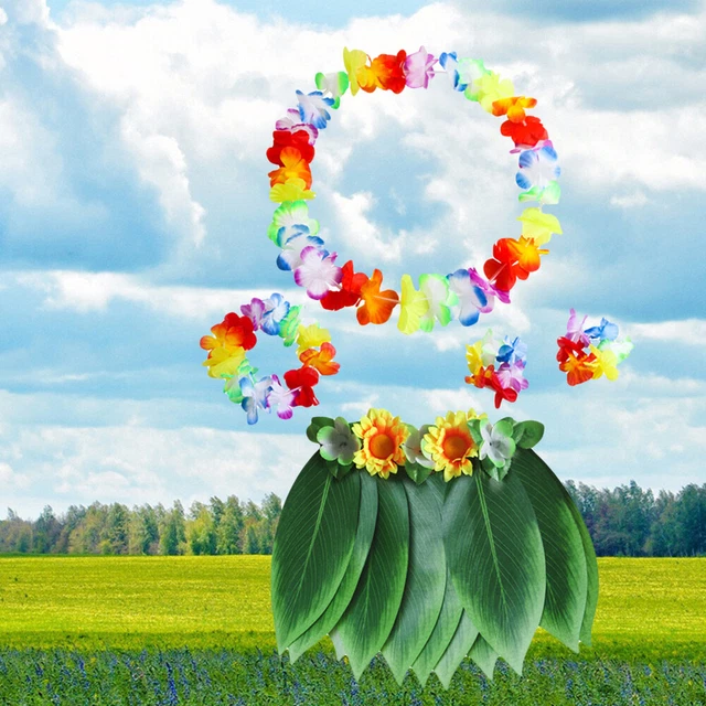 5 Pcs Luau Costume Ti Leaf Hula Skirt Hawaiian Leis Kids Suits Make