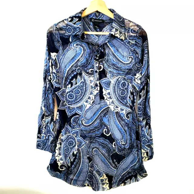 INC International Concepts Top Tunic Sheer Long Sleeve Paisley Nylon M Medium