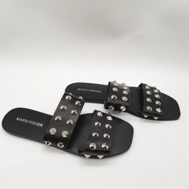 Marc Fisher Womens Black Leather Comfort Studded  Slide Sandal Size 6 M