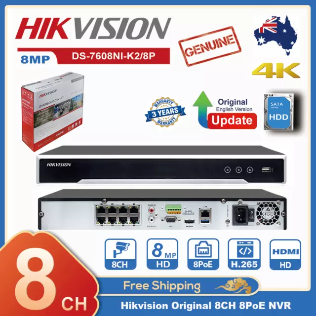 Hikvision Original 8CH 8PoE 4K NVR DVR DS-7608NI-K2/8P HDMI  For IP Camera