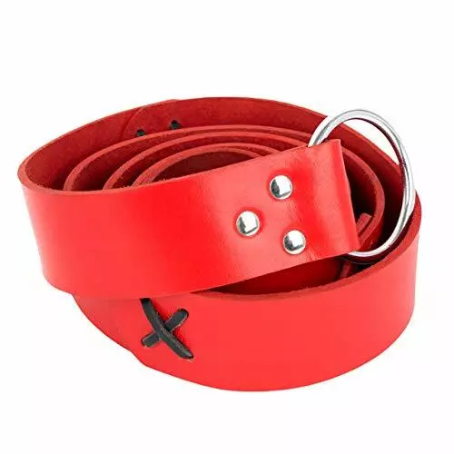 O Ring Medieval Red Leather Viking Belt SCA LARP Renaissance Costume Belt 70"