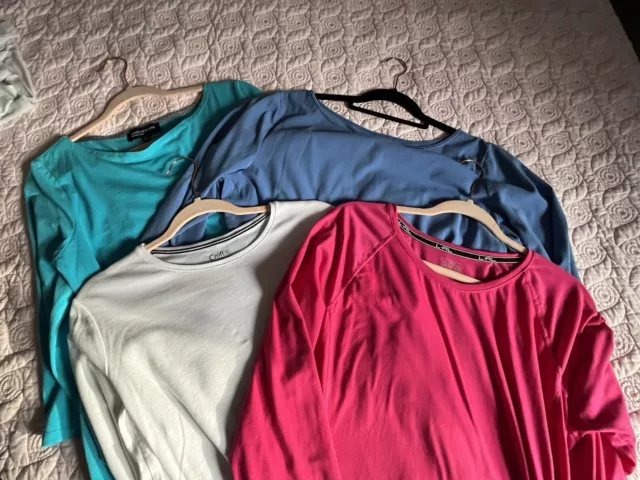 Lot Of 4 Ladies Long Or 3/4 Sleeve Women’s Shirts Sporty Casual Solid Colors XL