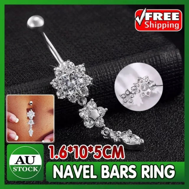 Flower Crystal Surgical Steel Dangle BELLY Button Navel bars Ring Body Piercing