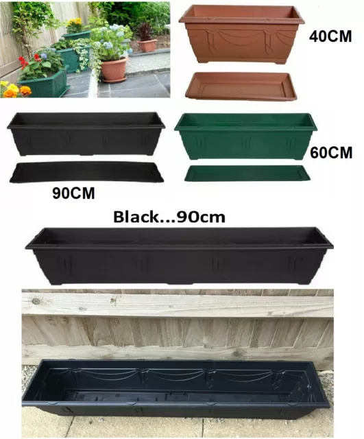 Plastic Rectangular Planter Flower Plant Pot Broad Base Saucer Tray Water Garden