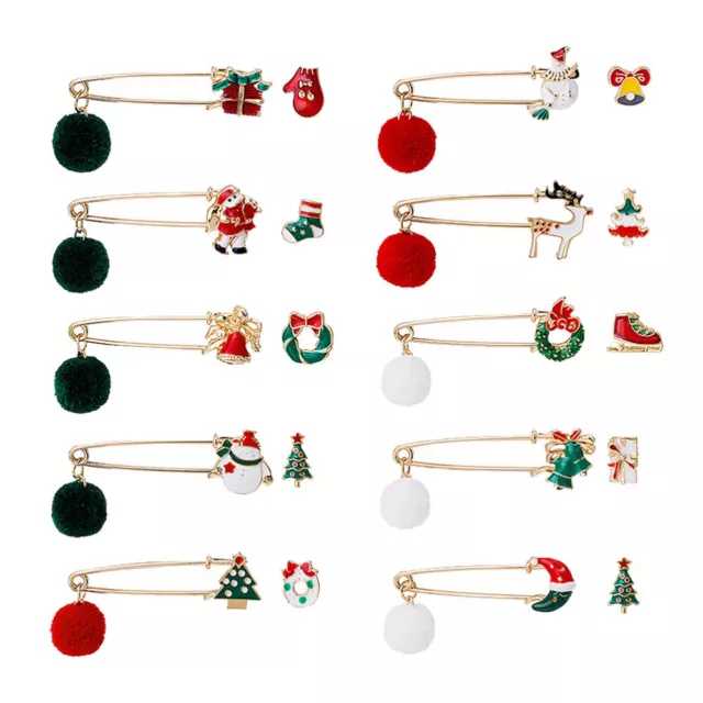10 Sets Christmas Fur Ball Pin Alloy Cute Accessories Elk Brooch Breast