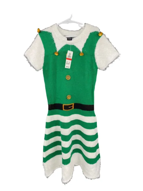 Planet Gold Women's/Girls Christmas Dress Green Elf with Hat And Bells Sz XS