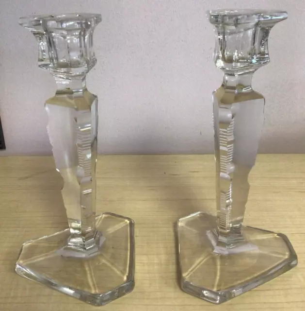 Antique Pair  Crystal Cut Glass Candle Sticks Holders Candlesticks 8" Beauties