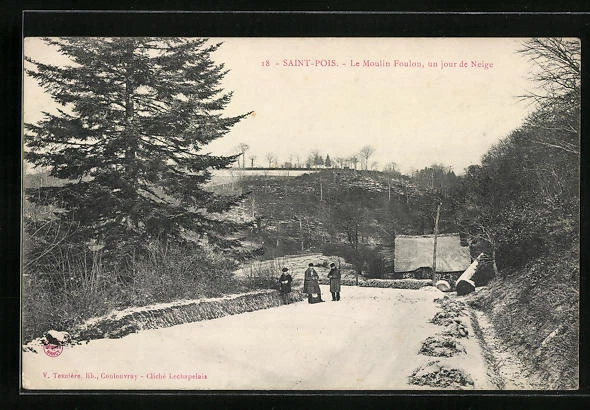 CPA Saint-Pois, Le Moulin Foulon, a snow day