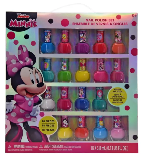 Minnie Mouse Nail Polish Kit for Kids w/18 bottles of Non-Toxic Peelable Polish