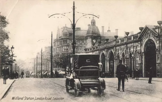 Edwardian postcard Leicester London Road Midland Station
