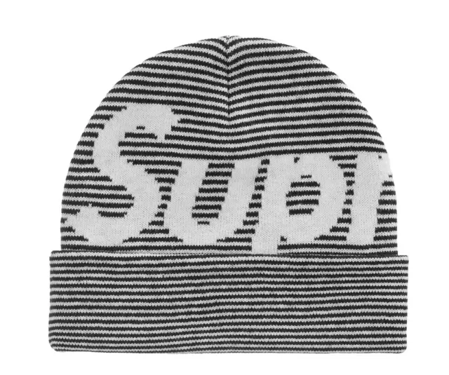 Supreme 2022 Fw Big Logo Beanie Black Stripe Ds Og All Brand New In Hand