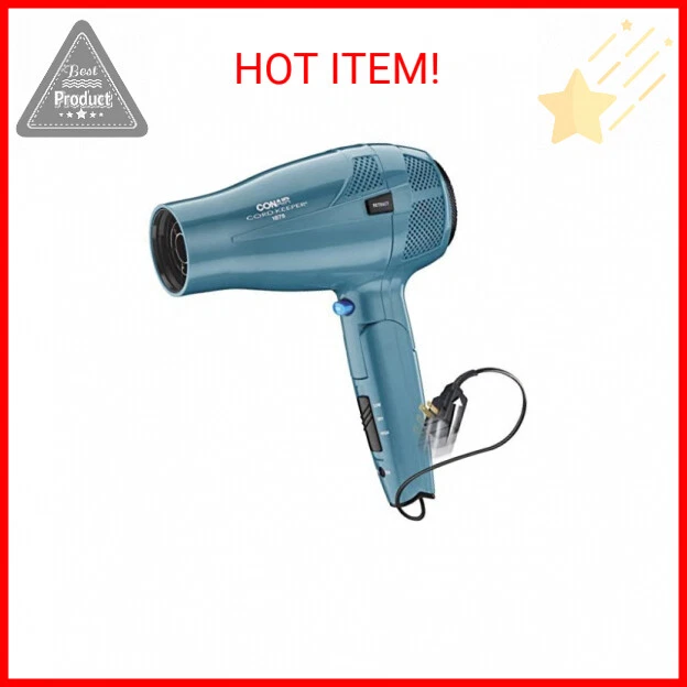 Conair Hair Dryer with Folding Handle and Retractable Cord, 1875W Travel Hair Dr