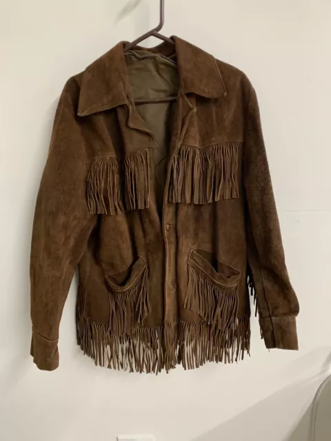 Fringe Jacket Men’s Large Suede Leather Biker Southwest Rancher Cowboy Hippie