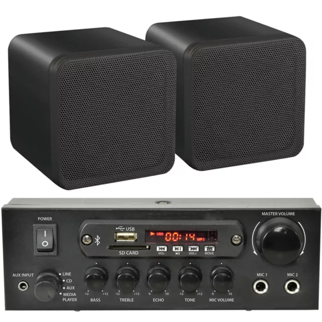 110 W Bluetooth Verstärker & 2x 80 W schwarz Regal Lautsprecher kompakt drahtlos HiFi Kit