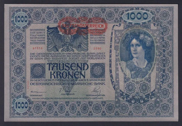 Austria 1000 Kronen 1902 (1919) P 61 Sup / Au B-07