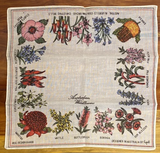 Vintage Australian Wildflowers Designed In Australia By Heil Handkerchief