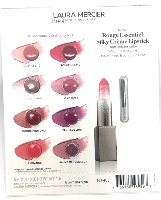 Laura Mercier Rouge Essential Silky Creme Lipstick Sample Card 8 Shades/Brush Laura Mercier Rouge Essential Silky Creme Lipstick Sample Card 8 Shades/Brush