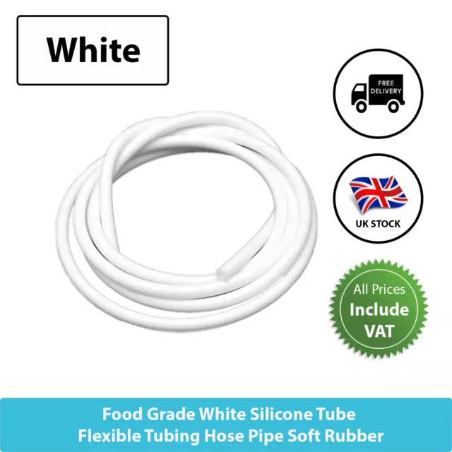 Food Grade White Silicone Tube Flexible Tubing Hose Pipe Soft Rubber UK FastFree
