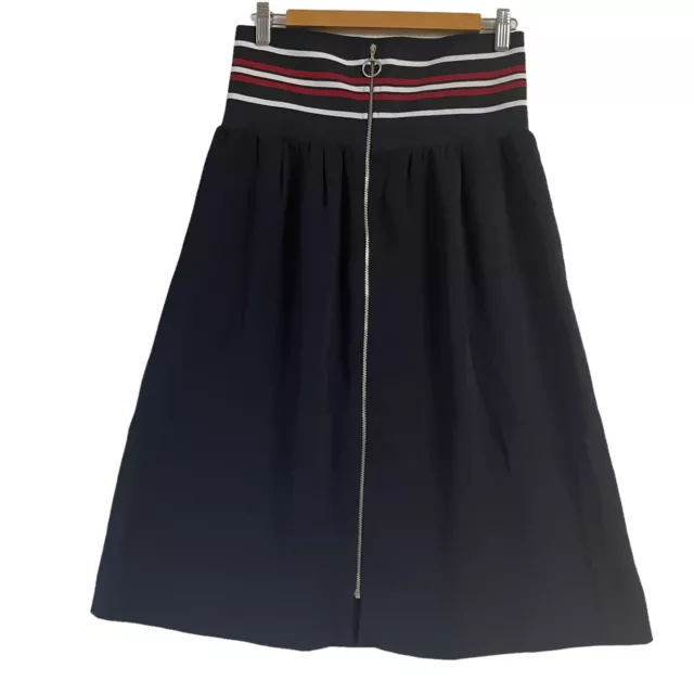 Zara Basic Womens Skirt Size 12 Black Wide Striped Waist Full Zip Stretch