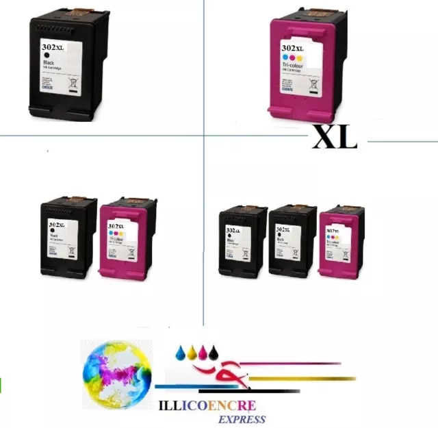 302XL - Pack de 2 Cartouches Compatibles pour HP 302 XL Noir et