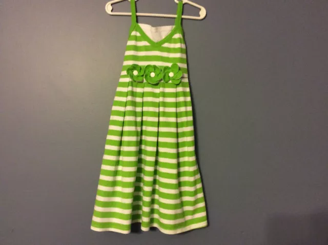 Sweet Heart Rose Girls Dress Size 6 White Lime Striped 124