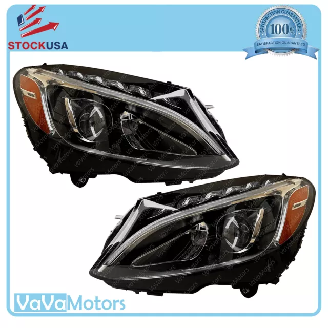 Fits 2015 2016 2017 2018 Mercedes Benz C Class W205 Front LED Headlight Set 2pcs