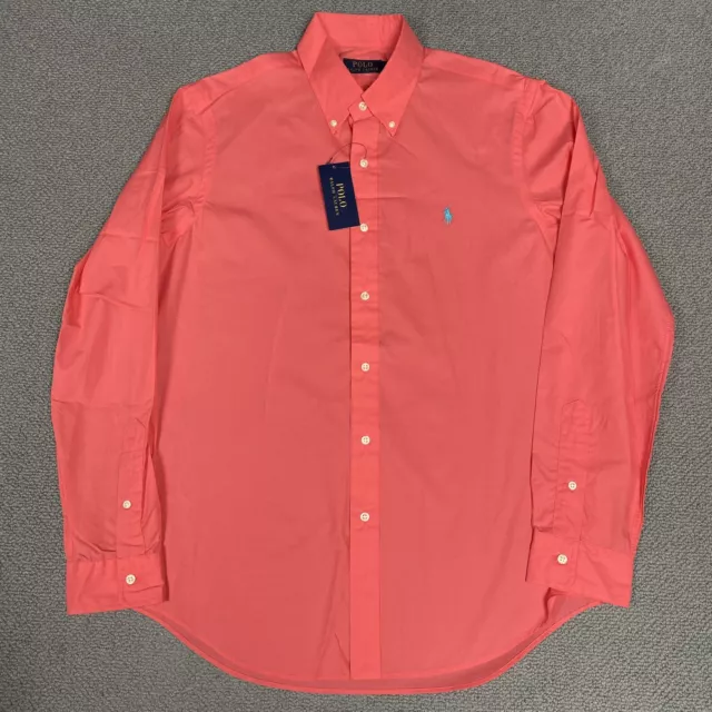 POLO RALPH LAUREN Shirt Mens Medium Mango Pink Coral Button Up Long Sleeve BNWT