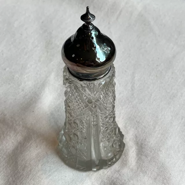 Antique Brilliant Cut Glass Muffineer Sugar Shaker With Arthur Cook Sterling Lid