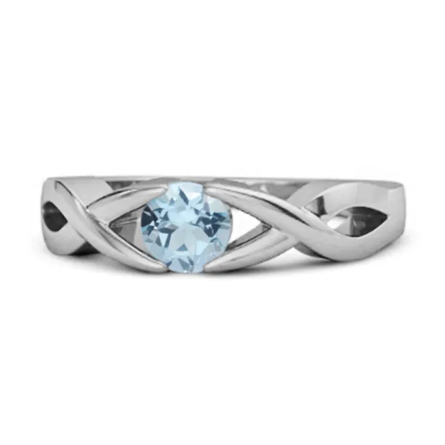 Anillo apilable para mujer con topacio azul natural de forma redonda de 3...