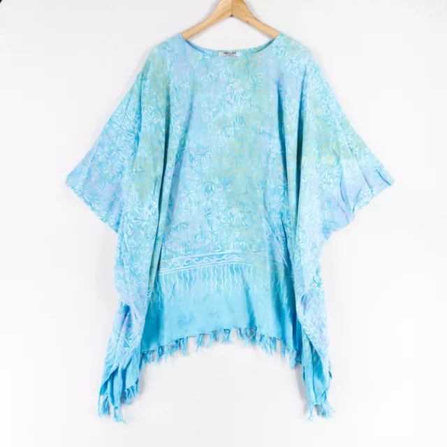 Wild Thing Wild Woman Chico CA Top Blouse Poncho One Size Blue Batik Fringe