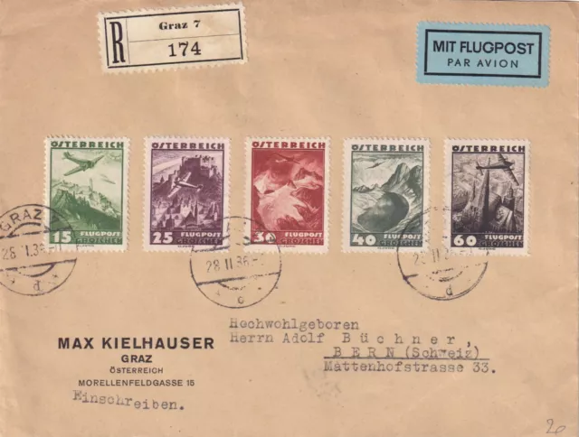 1936  Austria  Österreich R-Lp-Brief Graz - Bern Schweiz  Air